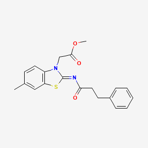 molecular formula C20H20N2O3S B2941676 (Z)-methyl 2-(6-methyl-2-((3-phenylpropanoyl)imino)benzo[d]thiazol-3(2H)-yl)acetate CAS No. 941871-87-0