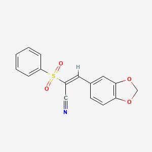 molecular formula C16H11NO4S B2941689 (E)-2-(benzenesulfonyl)-3-(1,3-benzodioxol-5-yl)prop-2-enenitrile CAS No. 7605-38-1