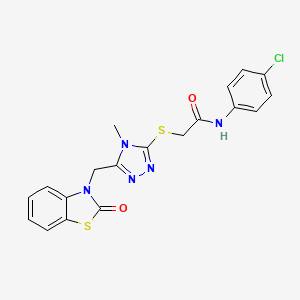 molecular formula C19H16ClN5O2S2 B2941693 N-(4-氯苯基)-2-((4-甲基-5-((2-氧代苯并[d]噻唑-3(2H)-基)甲基)-4H-1,2,4-三唑-3-基)硫代)乙酰胺 CAS No. 847400-33-3