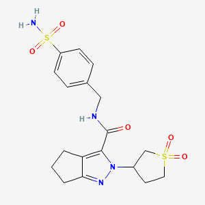 molecular formula C18H22N4O5S2 B2941701 2-(1,1-dioxidotetrahydrothiophen-3-yl)-N-(4-sulfamoylbenzyl)-2,4,5,6-tetrahydrocyclopenta[c]pyrazole-3-carboxamide CAS No. 1040665-57-3