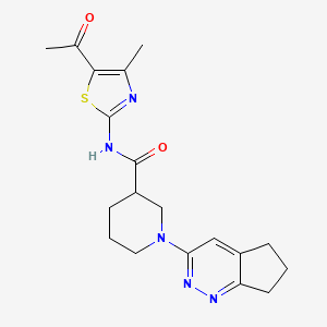 molecular formula C19H23N5O2S B2941707 N-(5-乙酰基-4-甲基-1,3-噻唑-2-基)-1-{5H,6H,7H-环戊[c]哒嗪-3-基}哌啶-3-甲酰胺 CAS No. 2097889-58-0