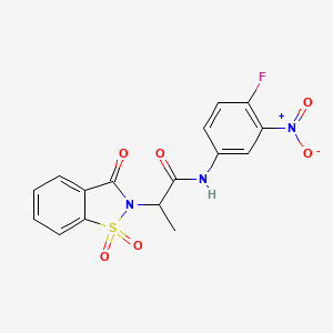 molecular formula C16H12FN3O6S B2941722 2-(1,1-二氧化-3-氧代苯并[d]异噻唑-2(3H)-基)-N-(4-氟-3-硝基苯基)丙酰胺 CAS No. 899996-80-6