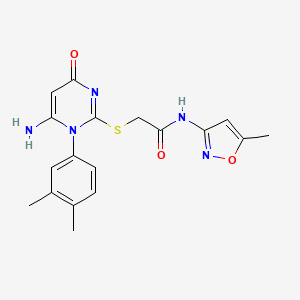 molecular formula C18H19N5O3S B2941723 2-((6-amino-1-(3,4-dimethylphenyl)-4-oxo-1,4-dihydropyrimidin-2-yl)thio)-N-(5-methylisoxazol-3-yl)acetamide CAS No. 872629-85-1