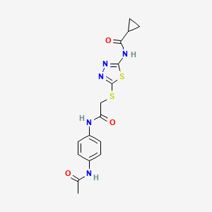 molecular formula C16H17N5O3S2 B2941726 N-[5-[2-(4-乙酰氨基苯胺)-2-氧代乙基]硫代-1,3,4-噻二唑-2-基]环丙烷甲酰胺 CAS No. 893331-86-7