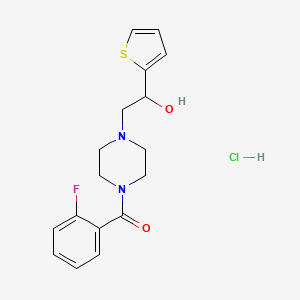 molecular formula C17H20ClFN2O2S B2941728 (2-Fluorophenyl)(4-(2-hydroxy-2-(thiophen-2-yl)ethyl)piperazin-1-yl)methanone hydrochloride CAS No. 1351659-42-1