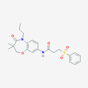 molecular formula C23H28N2O5S B2941738 N-(3,3-二甲基-4-氧代-5-丙基-2,3,4,5-四氢苯并[b][1,4]恶杂环庚-8-基)-3-(苯磺酰基)丙酰胺 CAS No. 1207036-95-0