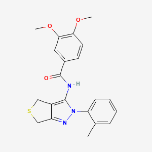 molecular formula C21H21N3O3S B2941740 3,4-dimethoxy-N-[2-(2-methylphenyl)-4,6-dihydrothieno[3,4-c]pyrazol-3-yl]benzamide CAS No. 361172-26-1