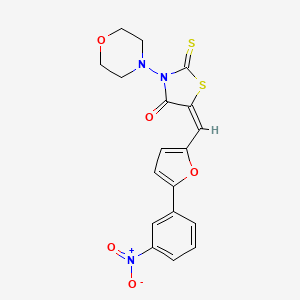 molecular formula C18H15N3O5S2 B2941741 (E)-3-吗啉-5-((5-(3-硝基苯基)呋喃-2-基)亚甲基)-2-硫代噻唑烷-4-酮 CAS No. 635294-72-3