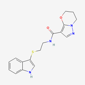 molecular formula C17H18N4O2S B2941744 N-(2-((1H-indol-3-yl)thio)ethyl)-6,7-dihydro-5H-pyrazolo[5,1-b][1,3]oxazine-3-carboxamide CAS No. 1428366-68-0
