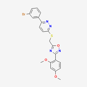 molecular formula C21H17BrN4O3S B2941757 3-(3-Bromophenyl)-6-({[3-(2,4-dimethoxyphenyl)-1,2,4-oxadiazol-5-yl]methyl}thio)pyridazine CAS No. 1114945-31-1