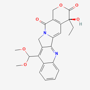 molecular formula C23H22N2O6 B2941766 (S)-11-Dimethoxymethyl-4-ethyl-4-hydroxy-1,12-dihydro-4H-2-oxa-6,12a-diaza-dibenzo[b,h]fluorene-3,13-dione CAS No. 84017-99-2