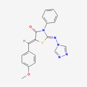 molecular formula C19H15N5O2S B2941771 5-[(4-methoxyphenyl)methylidene]-3-phenyl-2-[(4H-1,2,4-triazol-4-yl)imino]-1,3-thiazolidin-4-one CAS No. 478258-93-4