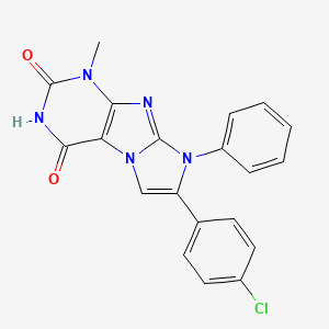 molecular formula C20H14ClN5O2 B2941773 7-(4-chlorophenyl)-1-methyl-8-phenyl-1H-imidazo[2,1-f]purine-2,4(3H,8H)-dione CAS No. 923505-67-3