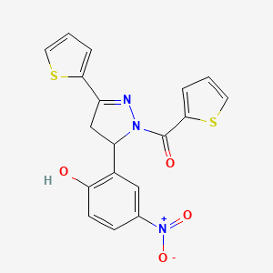 (5-(2-hydroxy-5-nitrophenyl)-3-(thiophen-2-yl)-4,5-dihydro-1H-pyrazol-1-yl)(thiophen-2-yl)methanone