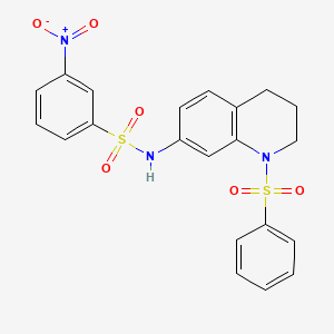 molecular formula C21H19N3O6S2 B2941790 3-nitro-N-(1-(phenylsulfonyl)-1,2,3,4-tetrahydroquinolin-7-yl)benzenesulfonamide CAS No. 941987-03-7