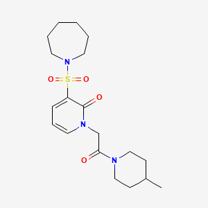 molecular formula C19H29N3O4S B2941815 3-(azepan-1-ylsulfonyl)-1-(2-(4-methylpiperidin-1-yl)-2-oxoethyl)pyridin-2(1H)-one CAS No. 1251621-56-3