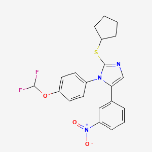 molecular formula C21H19F2N3O3S B2941822 2-(环戊基硫代)-1-(4-(二氟甲氧基)苯基)-5-(3-硝基苯基)-1H-咪唑 CAS No. 1226429-35-1