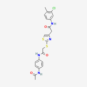 molecular formula C22H21ClN4O3S2 B2941863 N-(4-acetamidophenyl)-2-((4-(2-((3-chloro-4-methylphenyl)amino)-2-oxoethyl)thiazol-2-yl)thio)acetamide CAS No. 941937-40-2