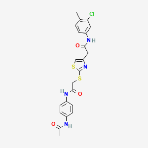 molecular formula C22H21ClN4O3S2 B2941863 2-[(4-{[(3-chloro-4-methylphenyl)carbamoyl]methyl}-1,3-thiazol-2-yl)sulfanyl]-N-(4-acetamidophenyl)acetamide CAS No. 941937-40-2