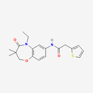 molecular formula C19H22N2O3S B2941866 N-(5-乙基-3,3-二甲基-4-氧代-2,3,4,5-四氢苯并[b][1,4]噁杂环庚-7-基)-2-(噻吩-2-基)乙酰胺 CAS No. 921543-99-9