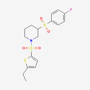 molecular formula C17H20FNO4S3 B2941878 1-((5-Ethylthiophen-2-yl)sulfonyl)-3-((4-fluorophenyl)sulfonyl)piperidine CAS No. 1798029-59-0