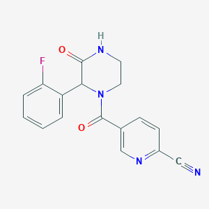 molecular formula C17H13FN4O2 B2941880 5-[2-(2-Fluorophenyl)-3-oxopiperazine-1-carbonyl]pyridine-2-carbonitrile CAS No. 2223748-73-8