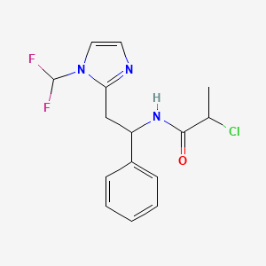 molecular formula C15H16ClF2N3O B2941905 2-Chloro-N-[2-[1-(difluoromethyl)imidazol-2-yl]-1-phenylethyl]propanamide CAS No. 2411220-52-3