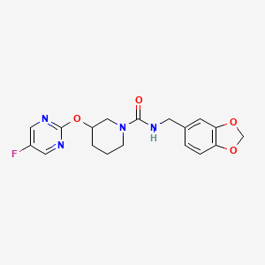 molecular formula C18H19FN4O4 B2941915 N-(benzo[d][1,3]dioxol-5-ylmethyl)-3-((5-fluoropyrimidin-2-yl)oxy)piperidine-1-carboxamide CAS No. 2034429-63-3
