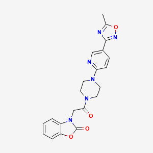 molecular formula C21H20N6O4 B2941926 3-(2-(4-(5-(5-甲基-1,2,4-恶二唑-3-基)吡啶-2-基)哌嗪-1-基)-2-氧代乙基)苯并[d]恶唑-2(3H)-酮 CAS No. 1421531-97-6