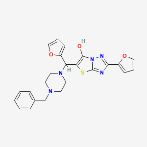 molecular formula C24H23N5O3S B2941939 5-((4-Benzylpiperazin-1-yl)(furan-2-yl)methyl)-2-(furan-2-yl)thiazolo[3,2-b][1,2,4]triazol-6-ol CAS No. 896294-86-3
