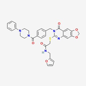 molecular formula C34H31N5O6S B2941950 N-(2-furylmethyl)-2-[(8-oxo-7-{4-[(4-phenylpiperazin-1-yl)carbonyl]benzyl}-7,8-dihydro[1,3]dioxolo[4,5-g]quinazolin-6-yl)thio]acetamide CAS No. 689759-42-0