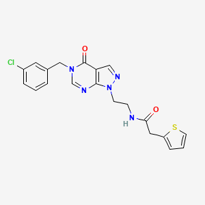 molecular formula C20H18ClN5O2S B2941964 N-(2-(5-(3-chlorobenzyl)-4-oxo-4,5-dihydro-1H-pyrazolo[3,4-d]pyrimidin-1-yl)ethyl)-2-(thiophen-2-yl)acetamide CAS No. 922082-00-6
