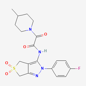molecular formula C19H21FN4O4S B2941969 N-(2-(4-氟苯基)-5,5-二氧化-4,6-二氢-2H-噻吩并[3,4-c]吡唑-3-基)-2-(4-甲基哌啶-1-基)-2-氧代乙酰胺 CAS No. 899989-39-0