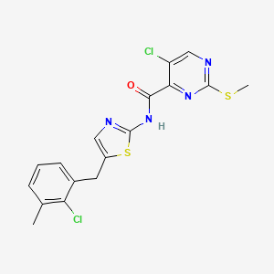 molecular formula C17H14Cl2N4OS2 B2941983 5-chloro-N-{5-[(2-chloro-3-methylphenyl)methyl]-1,3-thiazol-2-yl}-2-(methylsulfanyl)pyrimidine-4-carboxamide CAS No. 1222949-38-3