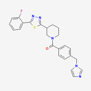 molecular formula C24H22FN5OS B2941985 (4-((1H-imidazol-1-yl)methyl)phenyl)(3-(5-(2-fluorophenyl)-1,3,4-thiadiazol-2-yl)piperidin-1-yl)methanone CAS No. 1421584-83-9