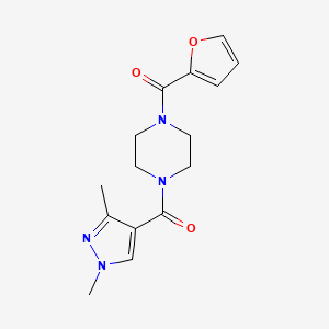 molecular formula C15H18N4O3 B2941990 (1,3-dimethyl-1H-pyrazol-4-yl)(4-(furan-2-carbonyl)piperazin-1-yl)methanone CAS No. 515848-30-3