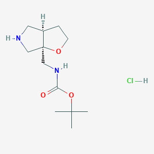 molecular formula C12H23ClN2O3 B2942003 Tert-butyl N-[[(3aR,6aR)-2,3,3a,4,5,6-hexahydrofuro[2,3-c]pyrrol-6a-yl]methyl]carbamate;hydrochloride CAS No. 2361895-80-7