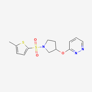 molecular formula C13H15N3O3S2 B2942057 3-((1-((5-Methylthiophen-2-yl)sulfonyl)pyrrolidin-3-yl)oxy)pyridazine CAS No. 2034255-57-5