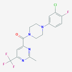 molecular formula C17H15ClF4N4O B2942060 [4-(3-Chloro-4-fluorophenyl)piperazin-1-yl]-[2-methyl-6-(trifluoromethyl)pyrimidin-4-yl]methanone CAS No. 2415554-80-0