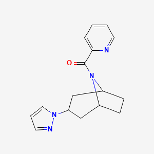 molecular formula C16H18N4O B2942062 (3-Pyrazol-1-yl-8-azabicyclo[3.2.1]octan-8-yl)-pyridin-2-ylmethanone CAS No. 2320220-89-9