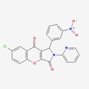 molecular formula C22H12ClN3O5 B2942086 7-Chloro-1-(3-nitrophenyl)-2-(pyridin-2-yl)-1,2-dihydrochromeno[2,3-c]pyrrole-3,9-dione CAS No. 634569-90-7