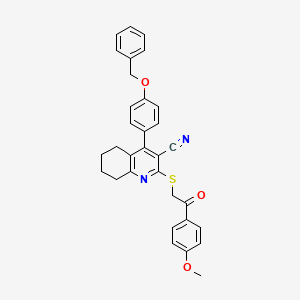 molecular formula C32H28N2O3S B2942092 4-(4-(Benzyloxy)phenyl)-2-((2-(4-methoxyphenyl)-2-oxoethyl)thio)-5,6,7,8-tetrahydroquinoline-3-carbonitrile CAS No. 332045-24-6