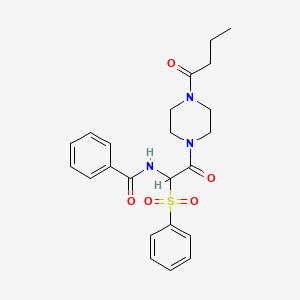 molecular formula C23H27N3O5S B2942101 N-[2-(4-butanoylpiperazinyl)-2-oxo-1-(phenylsulfonyl)ethyl]benzamide CAS No. 1042974-64-0