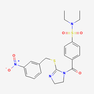 molecular formula C21H24N4O5S2 B2942105 N,N-diethyl-4-(2-((3-nitrobenzyl)thio)-4,5-dihydro-1H-imidazole-1-carbonyl)benzenesulfonamide CAS No. 851808-86-1