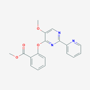 molecular formula C18H15N3O4 B2942121 Methyl 2-{[5-methoxy-2-(2-pyridinyl)-4-pyrimidinyl]oxy}benzenecarboxylate CAS No. 338771-35-0