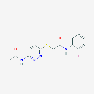 molecular formula C14H13FN4O2S B2942127 2-((6-乙酰氨基吡哒嗪-3-基)硫代)-N-(2-氟苯基)乙酰胺 CAS No. 1021075-91-1