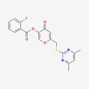 molecular formula C19H15FN2O4S B2942155 [6-[(4,6-Dimethylpyrimidin-2-yl)sulfanylmethyl]-4-oxopyran-3-yl] 2-fluorobenzoate CAS No. 877636-16-3