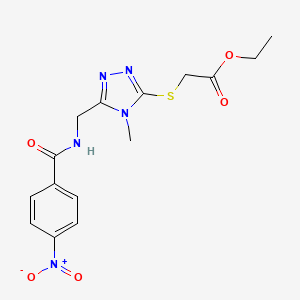 molecular formula C15H17N5O5S B2942160 Ethyl 2-[[4-methyl-5-[[(4-nitrobenzoyl)amino]methyl]-1,2,4-triazol-3-yl]sulfanyl]acetate CAS No. 689749-66-4