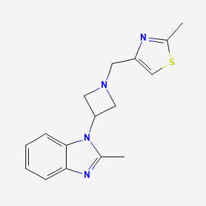 molecular formula C16H18N4S B2942162 2-Methyl-4-[[3-(2-methylbenzimidazol-1-yl)azetidin-1-yl]methyl]-1,3-thiazole CAS No. 2380178-04-9