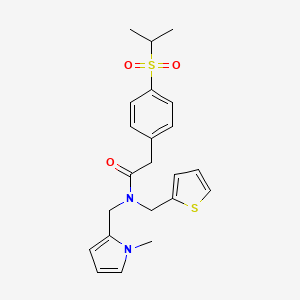 molecular formula C22H26N2O3S2 B2942164 2-(4-(isopropylsulfonyl)phenyl)-N-((1-methyl-1H-pyrrol-2-yl)methyl)-N-(thiophen-2-ylmethyl)acetamide CAS No. 1325746-49-3